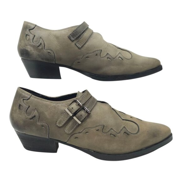 Free People Monument Western Ankle Bootie US 8.5 EU 39 Leather Double Buckle - Picture 12 of 16